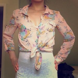 Sheer floral blush blouse shirt
